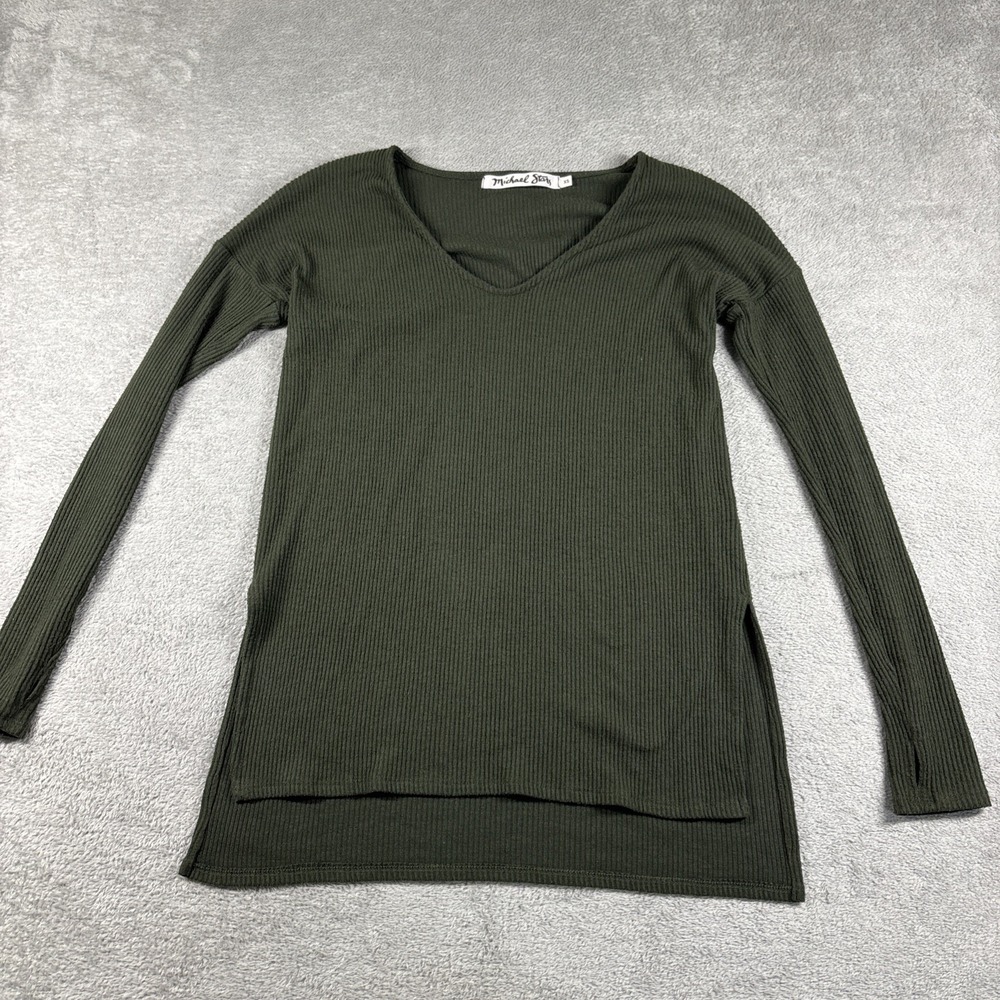 Michael Stars Green Ribbed V-neck long sleeve Sweater size‎ xs